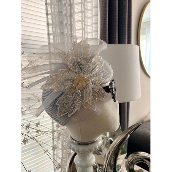 Embellished Asymmetrical Silver Straw Statement Fascinator Hat main image 11